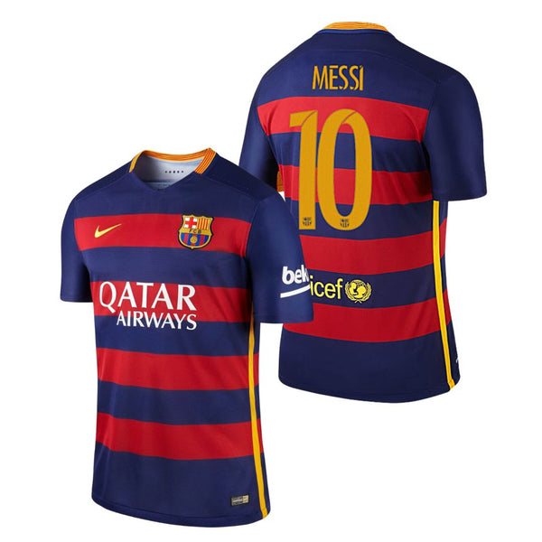 Camisa Retrô Barcelona I Messi #10 2015 - Torcedor Masculina - Vermelho e Azul