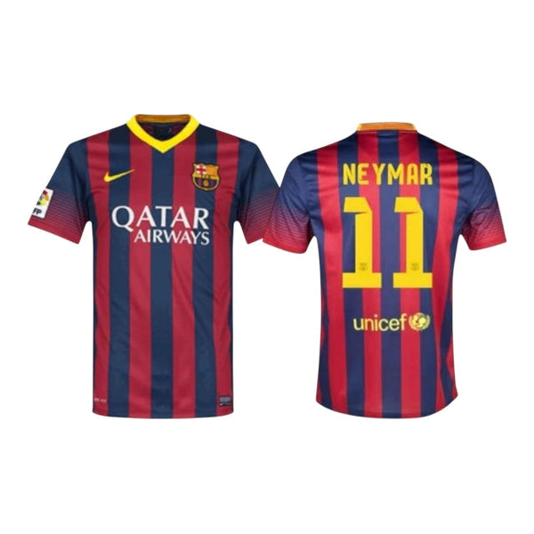 Camisa Retrô Barcelona I Neymar JR #11 2013 - Torcedor Masculina - Azul e Vermelho
