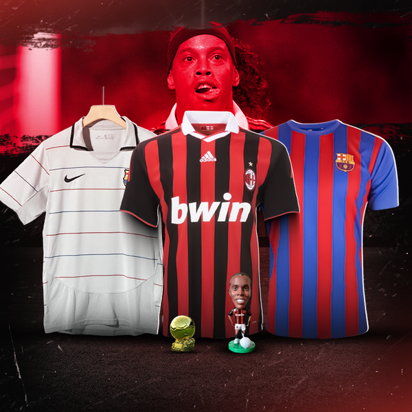 Kit Ronaldinho "O Bruxo" Ronaldinho 80 Milan - 10 Barcelona + Bola de Ouro - Miniaturas