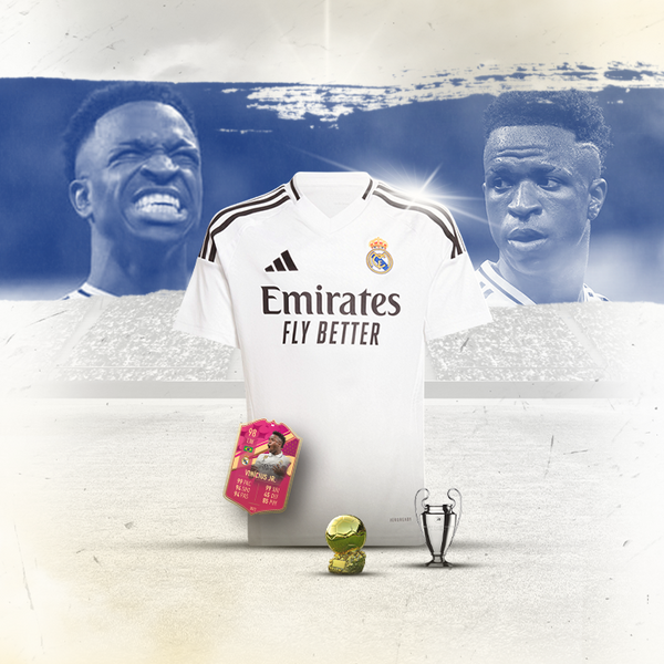 Kit "O melhor do Mundo" Vinicius Jr 7 Real Madrid Home - Mini Taça - Chaveiro e Bola de Ouro