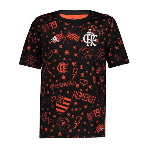 Camisa Flamengo pré-jogo 22/23 Torcedor Adidas Masculina - Preto e Vermelho