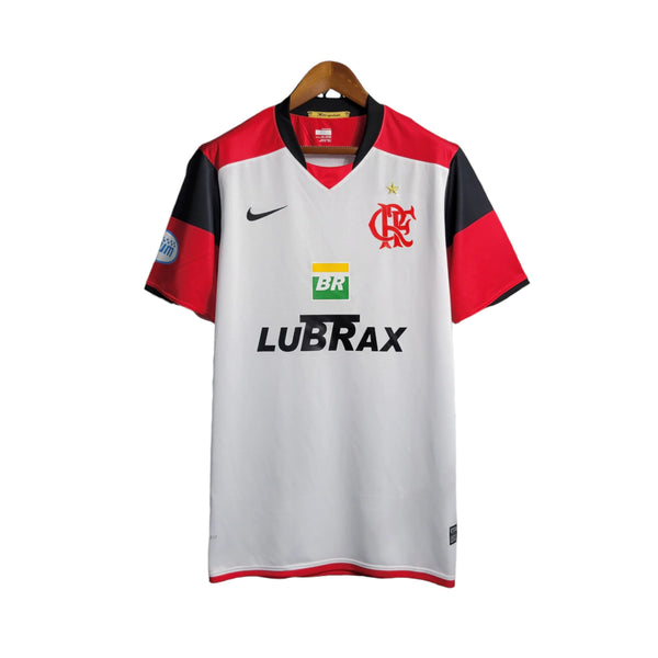 Camisa Retrô Flamengo II 08/09 Torcedor Masculina - Branca com detalhes em vermelho patrocinio Lubrax
