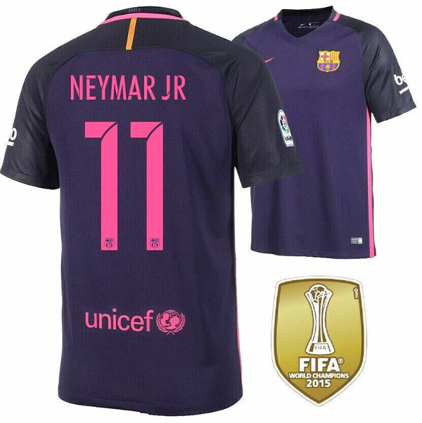 Camisa Barcelona Retrô 2016/2017 - Neymar #11 - Preto e Roxa + Patch Mundial Nike - Away